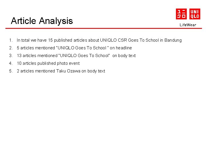 Article Analysis 1. In total we have 15 published articles about UNIQLO CSR Goes