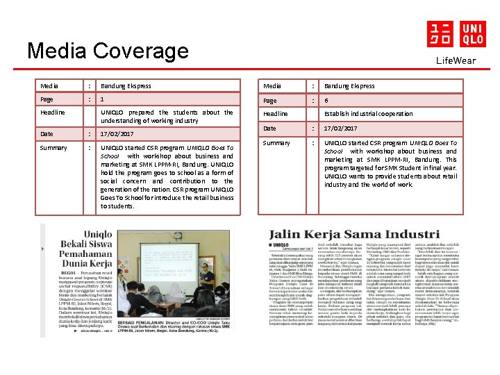 Media Coverage Media : Bandung Ekspress Page : 1 Page : 6 UNIQLO prepared