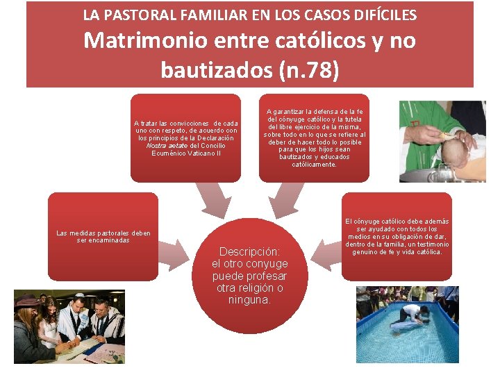 LA PASTORAL FAMILIAR EN LOS CASOS DIFÍCILES Matrimonio entre católicos y no bautizados (n.