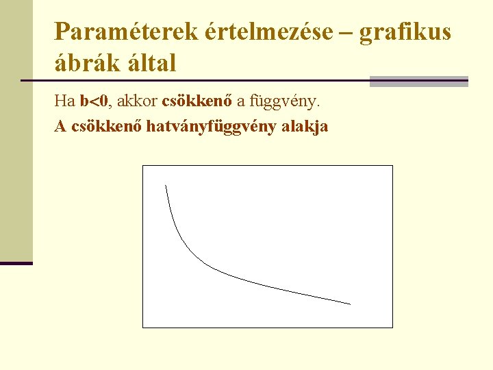 Paraméterek értelmezése – grafikus ábrák által Ha b 0, akkor csökkenő a függvény. A