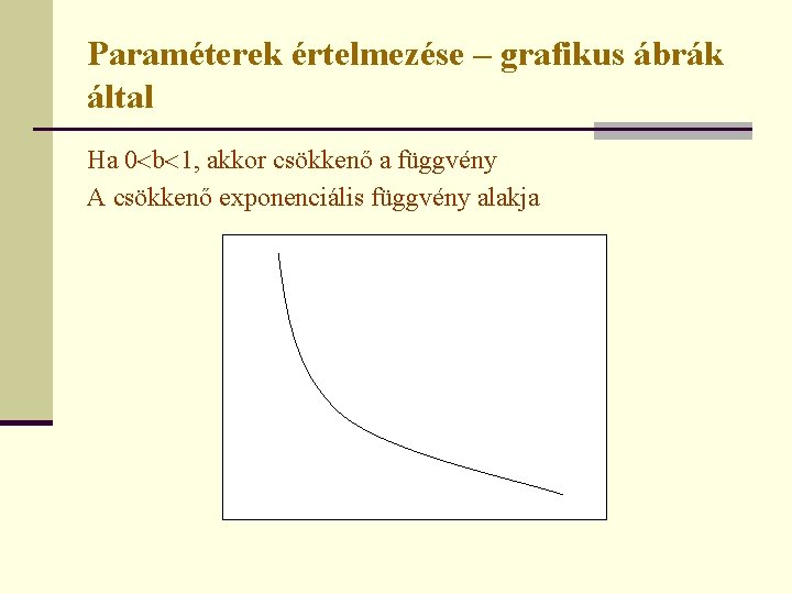 Paraméterek értelmezése – grafikus ábrák által Ha 0 b 1, akkor csökkenő a függvény