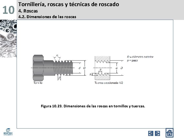 10 Tornillería, roscas y técnicas de roscado 4. Roscas 4. 2. Dimensiones de las