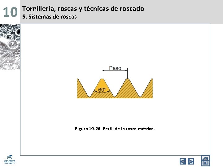 10 Tornillería, roscas y técnicas de roscado 5. Sistemas de roscas Figura 10. 26.