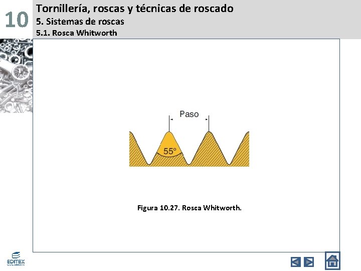 10 Tornillería, roscas y técnicas de roscado 5. Sistemas de roscas 5. 1. Rosca