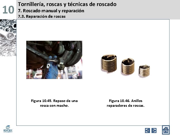 10 Tornillería, roscas y técnicas de roscado 7. Roscado manual y reparación 7. 3.