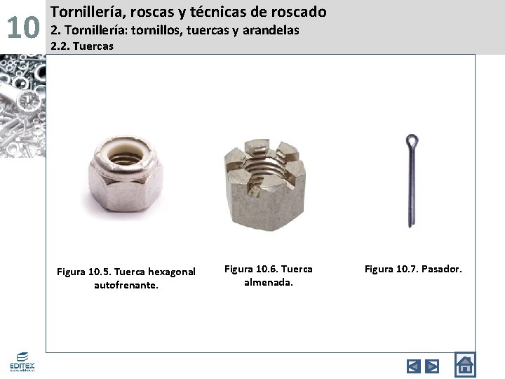 10 Tornillería, roscas y técnicas de roscado 2. Tornillería: tornillos, tuercas y arandelas 2.