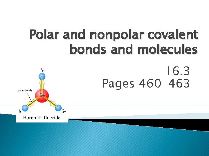 Polar and nonpolar covalent bonds and molecules 16. 3 Pages 460 -463 