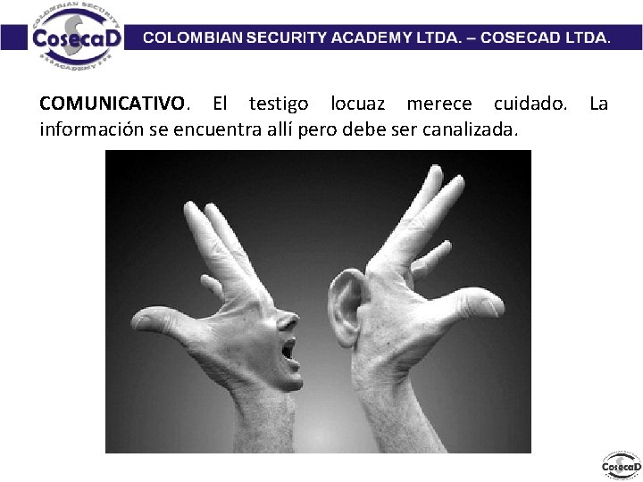 COMUNICATIVO. El testigo locuaz merece cuidado. La información se encuentra allí pero debe ser