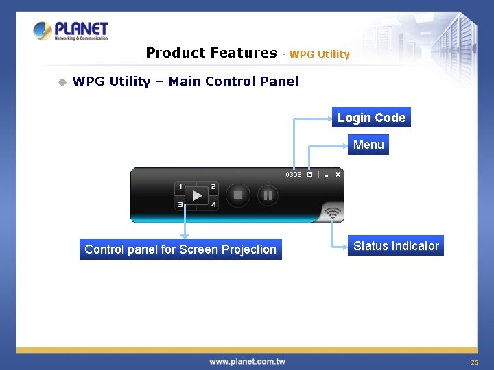Product Features u - WPG Utility – Main Control Panel Login Code Menu Control