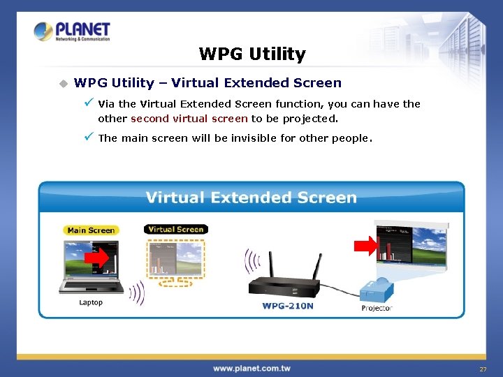 WPG Utility u WPG Utility – Virtual Extended Screen ü Via the Virtual Extended