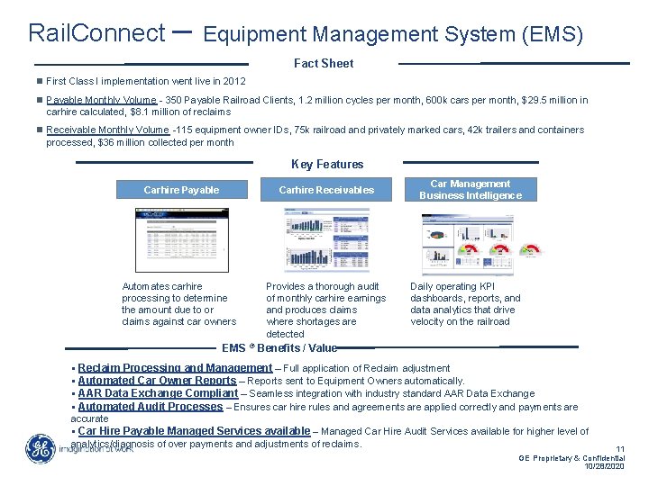Rail. Connect – Equipment Management System (EMS) Fact Sheet n First Class I implementation