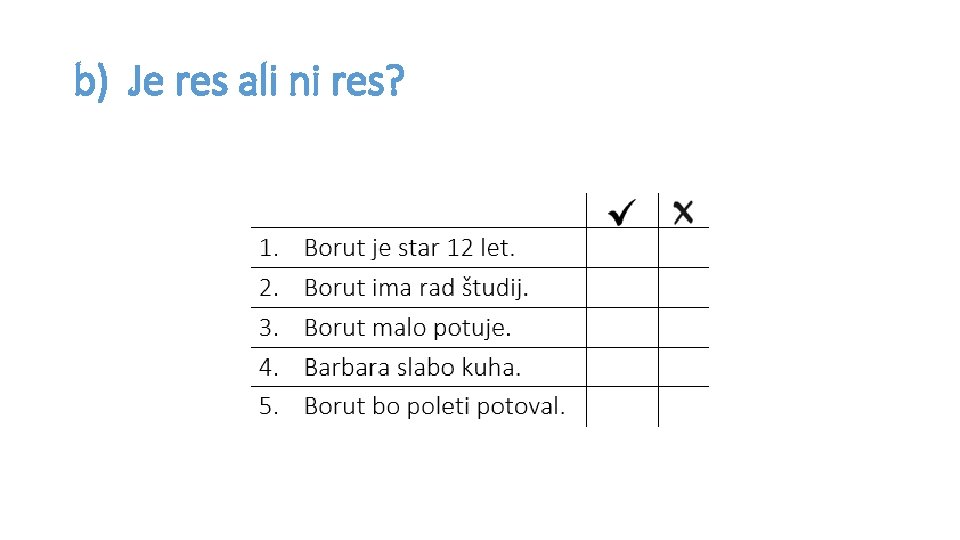 b) Je res ali ni res? 