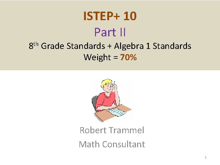 ISTEP+ 10 Part II 8 th Grade Standards + Algebra 1 Standards Weight =