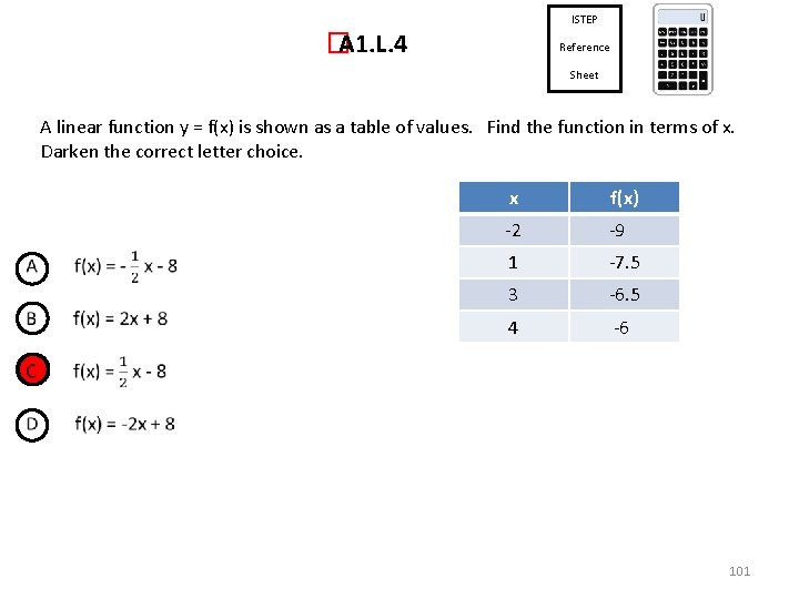 ISTEP � A 1. L. 4 Reference Sheet A linear function y = f(x)