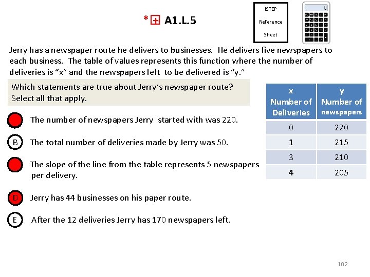 ISTEP *� + A 1. L. 5 + Reference Sheet Jerry has a newspaper