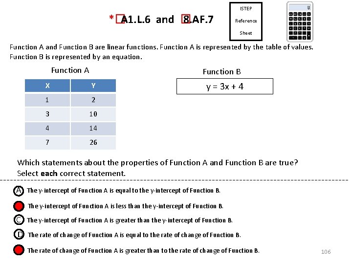 ISTEP *� A 1. L. 6 and � 8. AF. 7 Reference Sheet Function