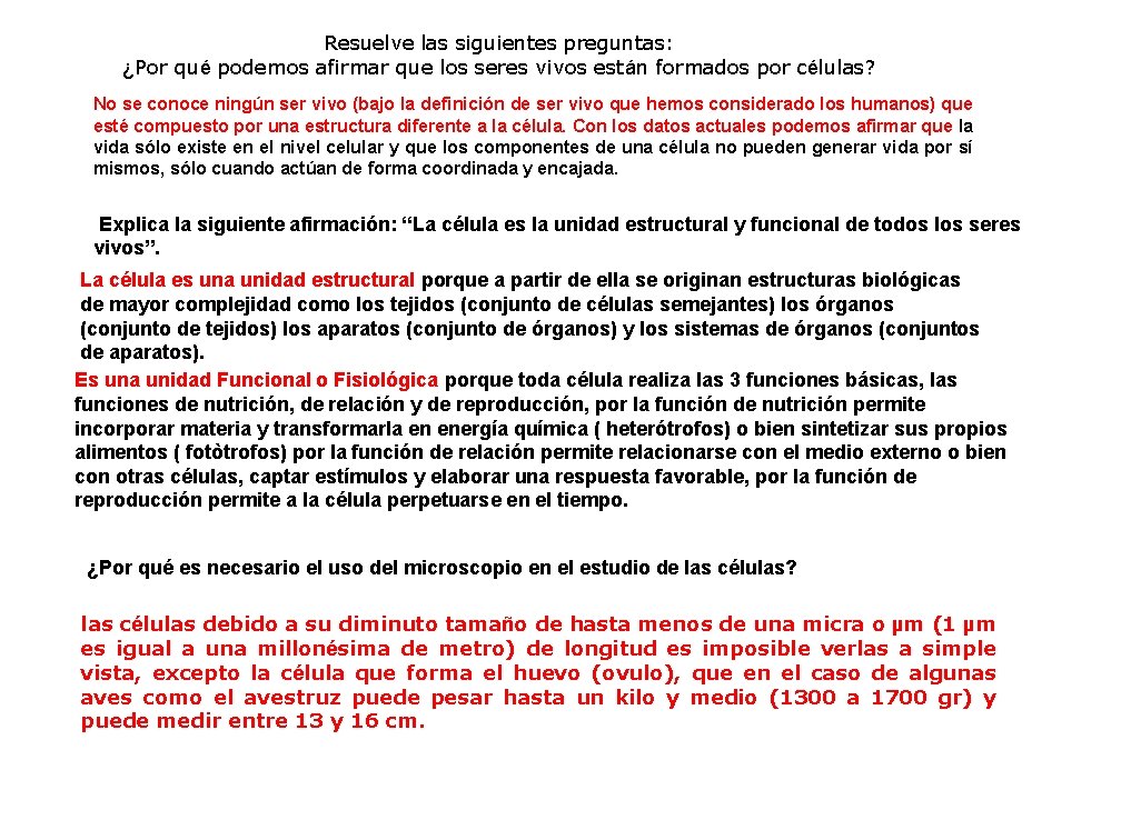 Resuelve las siguientes preguntas: ¿Por qué podemos afirmar que los seres vivos están formados