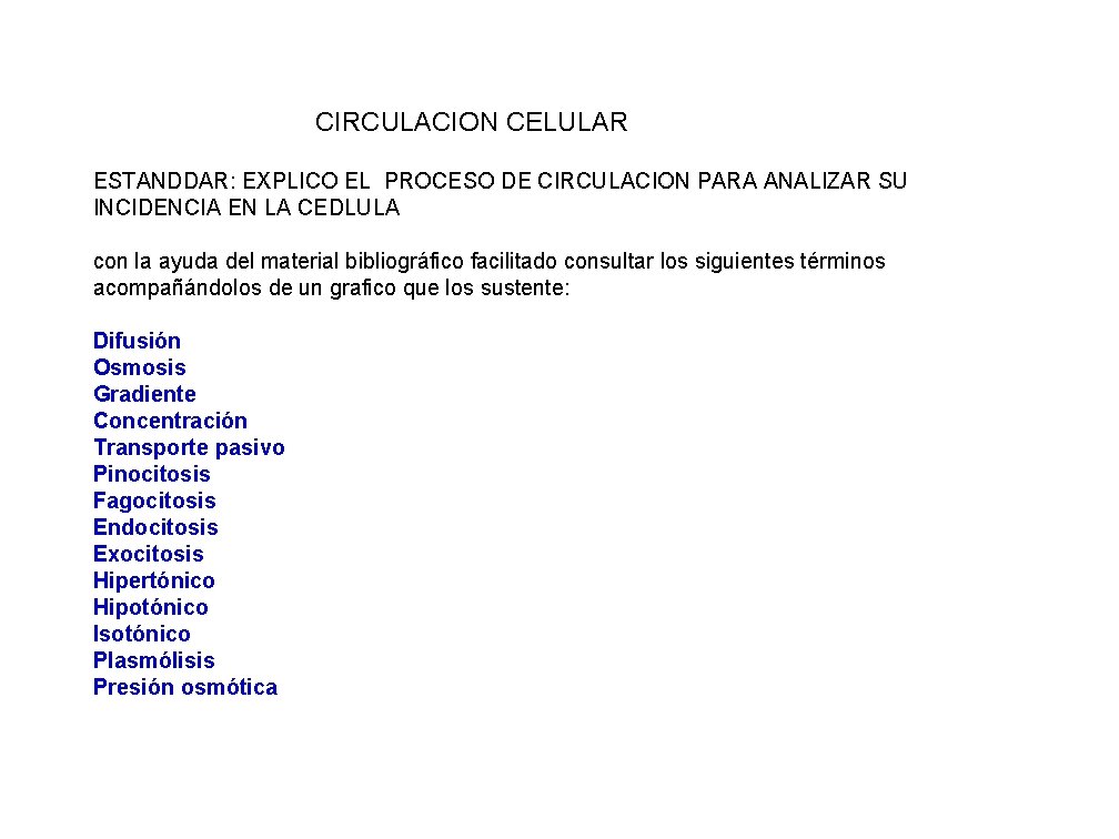 CIRCULACION CELULAR ESTANDDAR: EXPLICO EL PROCESO DE CIRCULACION PARA ANALIZAR SU INCIDENCIA EN LA