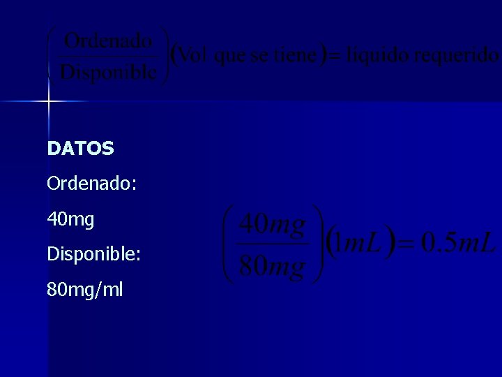 DATOS Ordenado: 40 mg Disponible: 80 mg/ml DATOS Ordenado: 40 mg Disponible: 80 mg/ml
