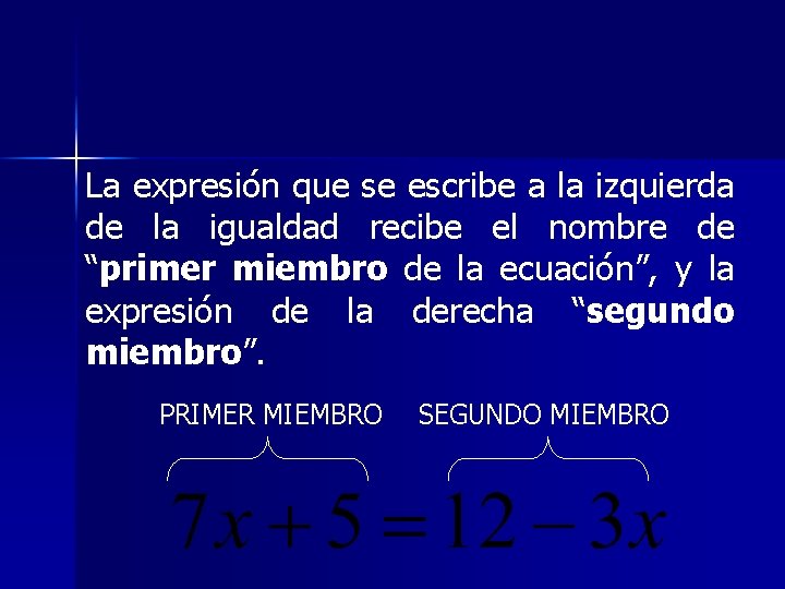 La expresión que se escribe a la izquierda de la igualdad recibe el nombre