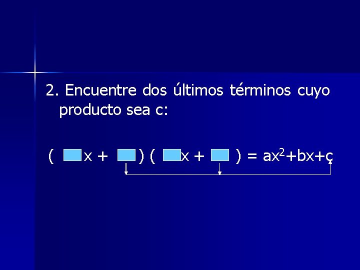 2. Encuentre dos últimos términos cuyo producto sea c: ( x+ ) = ax