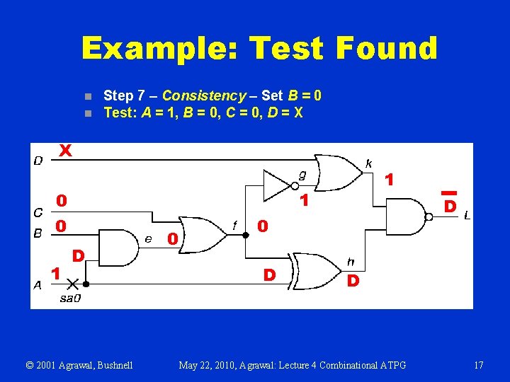 Example: Test Found n n Step 7 – Consistency – Set B = 0