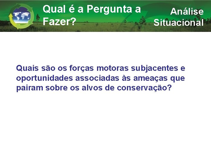 Qual é a Pergunta a Fazer? Análise Situacional Quais são os forças motoras subjacentes