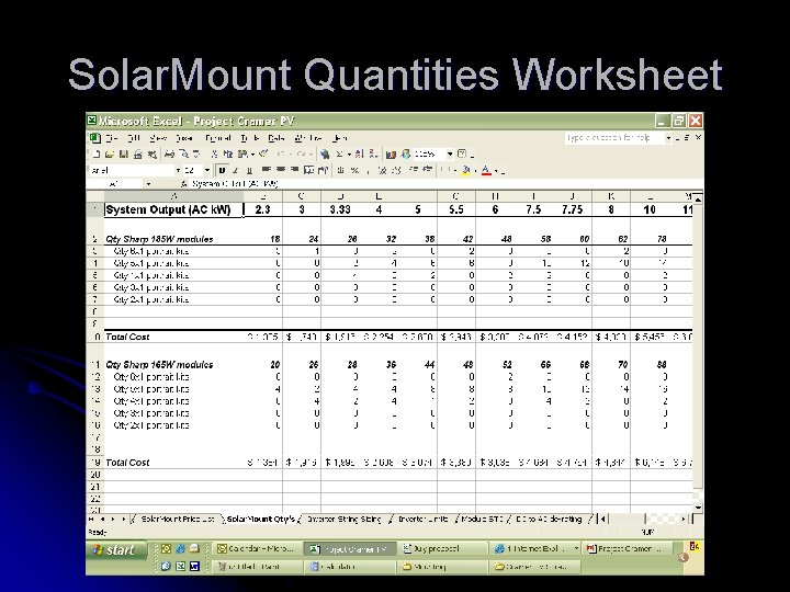 Solar. Mount Quantities Worksheet 