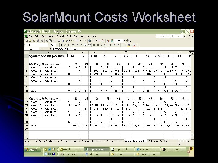 Solar. Mount Costs Worksheet 