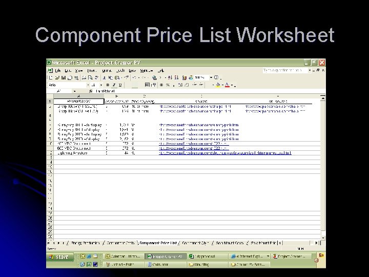Component Price List Worksheet 