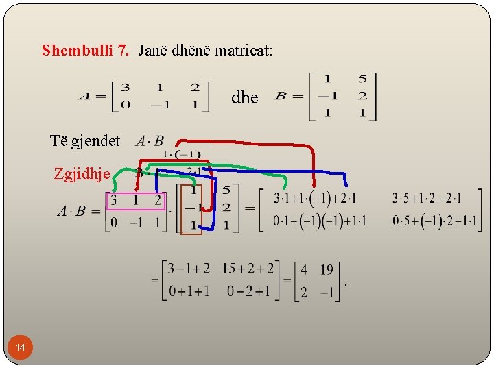 Shembulli 7. Janë dhënë matricat: dhe Të gjendet Zgjidhje 14 