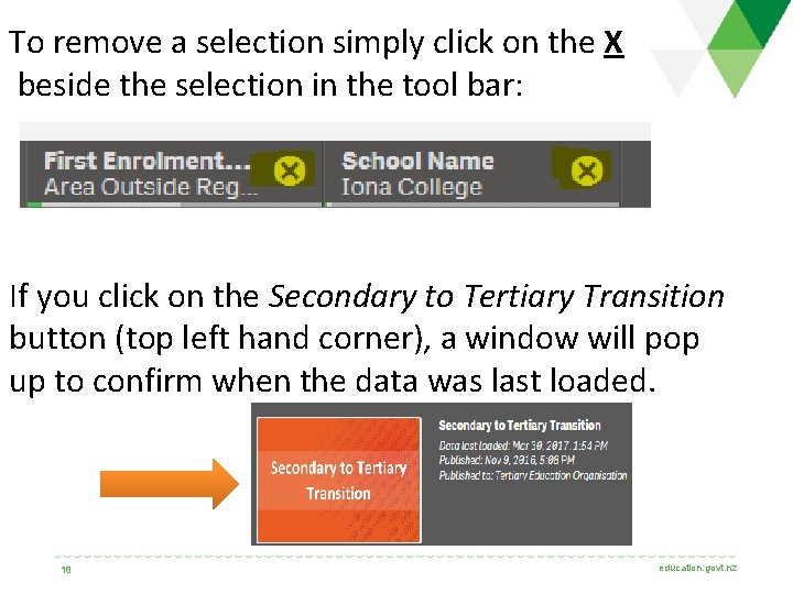 To remove a selection simply click on the X beside the selection in the