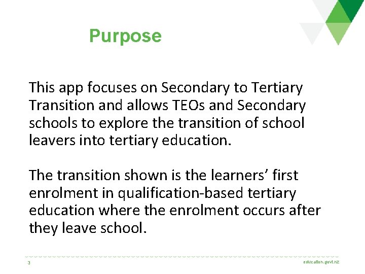 Purpose This app focuses on Secondary to Tertiary Transition and allows TEOs and Secondary