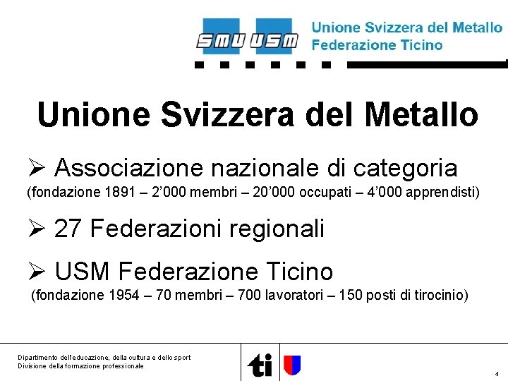 Unione Svizzera del Metallo Ø Associazione nazionale di categoria (fondazione 1891 – 2’ 000