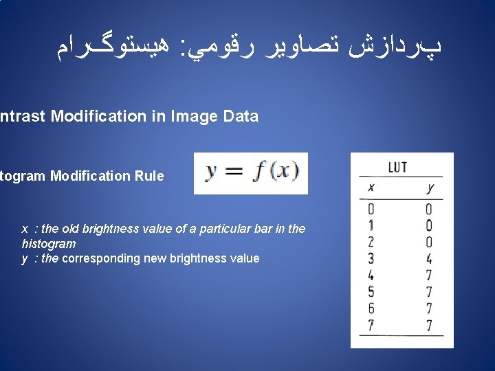  ﻫﻴﺴﺘﻮگﺮﺍﻡ : پﺮﺩﺍﺯﺵ ﺗﺼﺎﻭﻳﺮ ﺭﻗﻮﻣﻲ ntrast Modification in Image Data togram Modification Rule