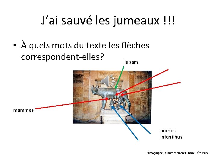 J’ai sauvé les jumeaux !!! • À quels mots du texte les flèches correspondent-elles?