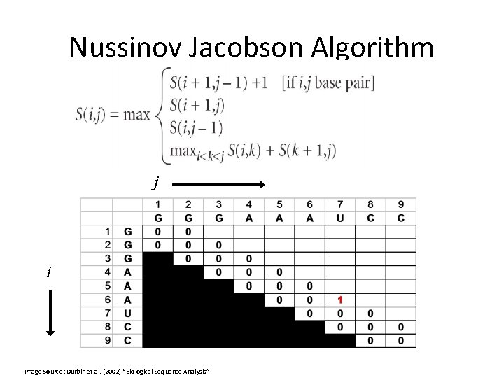 Nussinov Jacobson Algorithm j i Image Source: Durbin et al. (2002) “Biological Sequence Analysis”