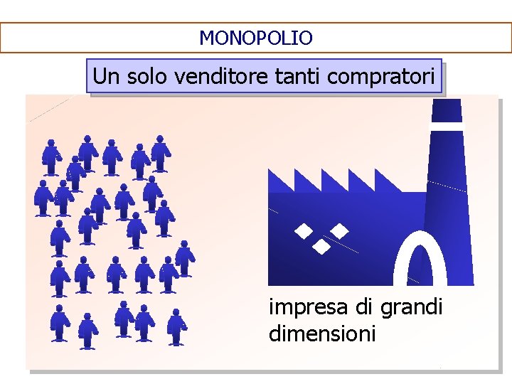 MONOPOLIO Un solo venditore tanti compratori impresa di grandi dimensioni 