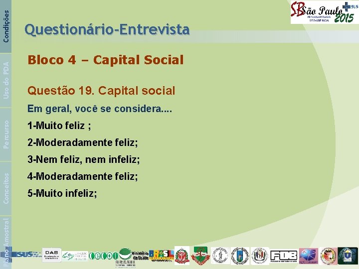 Condições Uso do PDA Questionário-Entrevista Bloco 4 – Capital Social Questão 19. Capital social