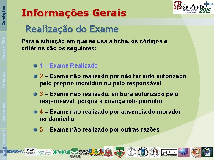 Condições Informações Gerais Uso do PDA Para a situação em que se usa a