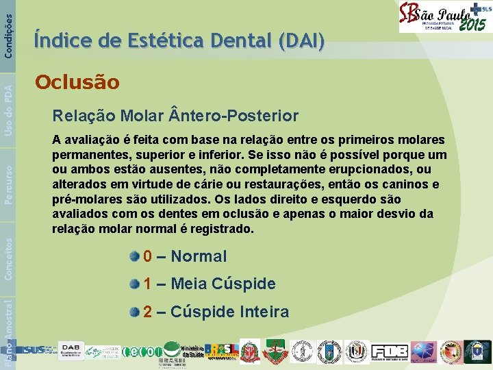 Condições Uso do PDA Percurso Conceitos Plano Amostral Índice de Estética Dental (DAI) Oclusão