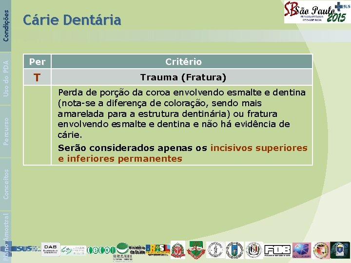 Condições Uso do PDA Percurso Conceitos Plano Amostral Cárie Dentária Per Critério T Trauma