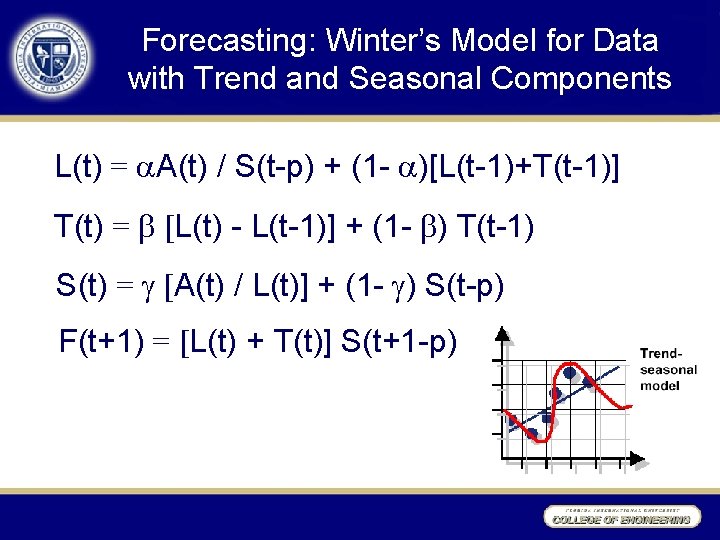 Forecasting: Winter’s Model for Data with Trend and Seasonal Components L(t) = A(t) /