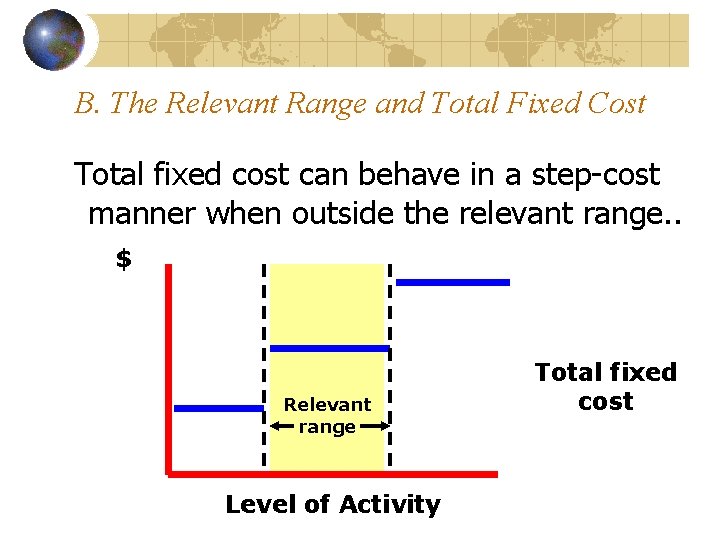 B. The Relevant Range and Total Fixed Cost Total fixed cost can behave in