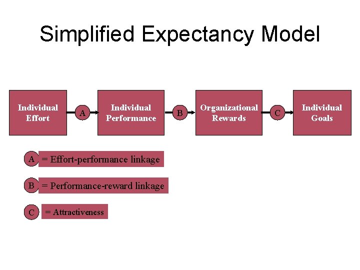 Simplified Expectancy Model Individual Effort A Individual Performance A = Effort-performance linkage B =