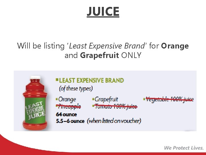 JUICE Will be listing ‘Least Expensive Brand’ for Orange and Grapefruit ONLY 