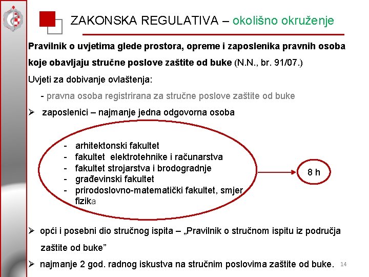 ZAKONSKA REGULATIVA – okolišno okruženje Pravilnik o uvjetima glede prostora, opreme i zaposlenika pravnih