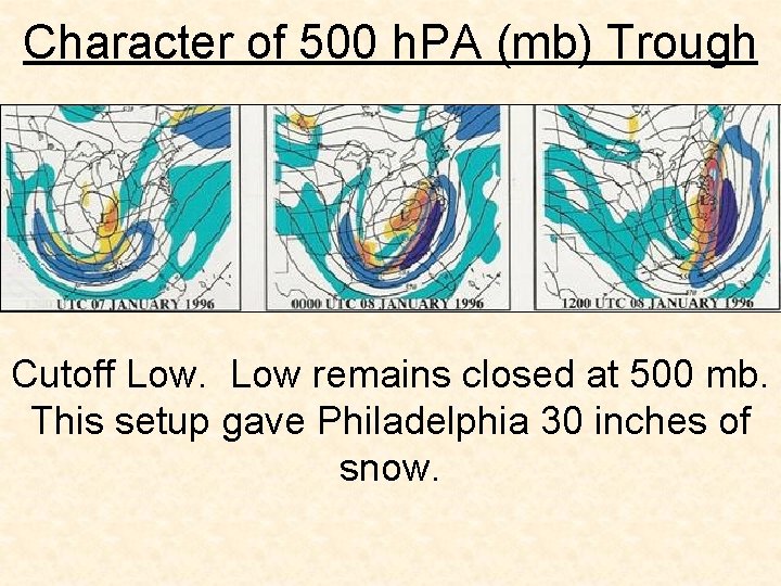 Character of 500 h. PA (mb) Trough Cutoff Low remains closed at 500 mb.
