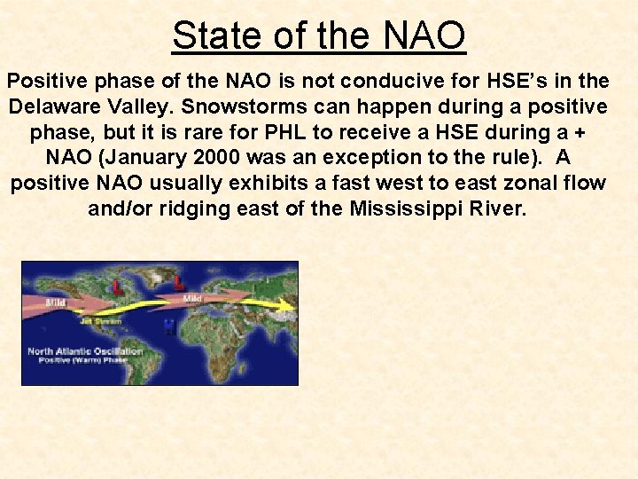 State of the NAO Positive phase of the NAO is not conducive for HSE’s State of the NAO Positive phase of the NAO is not conducive for HSE’s