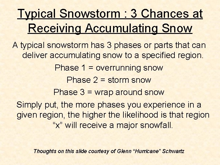 Typical Snowstorm : 3 Chances at Receiving Accumulating Snow A typical snowstorm has 3